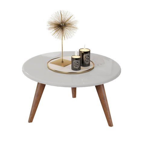Mesa De Centro Tati Branco Pé Palito Tripe Tampo 52cm MDF