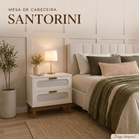 Mesa de Cabeceira para Quarto Criado Retro Classico Santorini 60cm Branco com Pés de Madeira Maciça