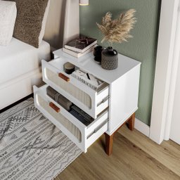 Mesa de Cabeceira para Quarto Criado Retro Classico Santorini 60cm Branco com Pés de Madeira Maciça - 5