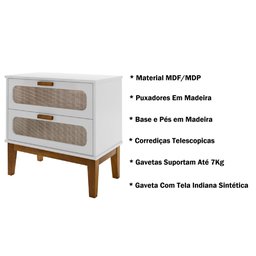 Mesa de Cabeceira para Quarto Criado Retro Classico Santorini 60cm Branco com Pés de Madeira Maciça - 2