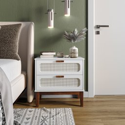 Mesa de Cabeceira para Quarto Criado Retro Classico Santorini 60cm Branco com Pés de Madeira Maciça - 3