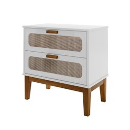 Mesa de Cabeceira para Quarto Criado Retro Classico Santorini 60cm Branco com Pés de Madeira Maciça - 1