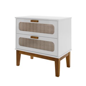 Mesa de Cabeceira para Quarto Criado Retro Classico Santorini 60cm Branco com Pés de Madeira Maciça