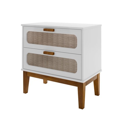 Mesa de Cabeceira para Quarto Criado Retro Classico Santorini 60cm Branco com Pés de Madeira Maciça