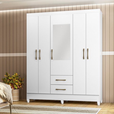 Guarda Roupa Casal 5 Portas com Espelho 2 Gavetas Assis - Moval