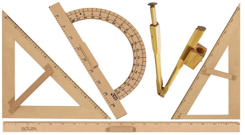 CONJ 4 Kit Geométrico do Professor Mdf Com 4 Régua 1 Metro, 4 Compasso Para Quadro Branco, 4 Esquadr - 3