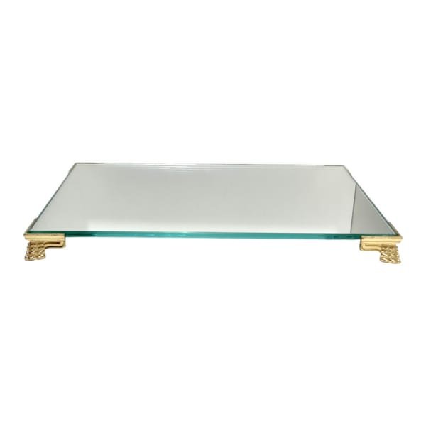 Bandeja Espelhada Pé Piano Dourado Lavabo Banheiro 22x14