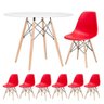 Mesa Redonda Eames 100cm Branco + 6 Cadeiras Vermelho - 1