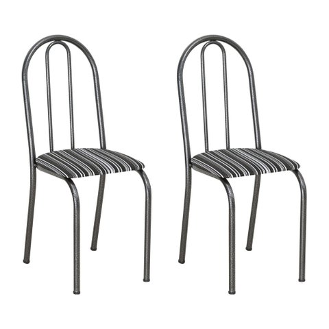 Kit 2 Cadeiras de Cozinha Califórnia Estampado Preto Listrado Pés de Ferro Preto - Pallazio