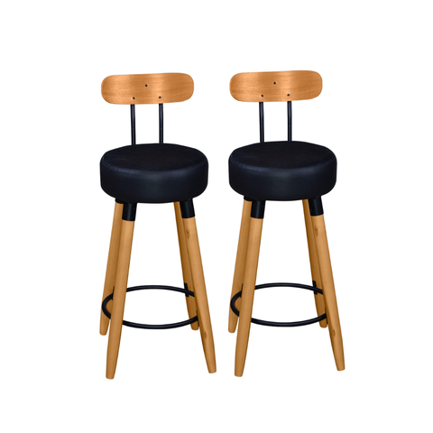 Kit 2 Banquetas Alta com Encosto Ergonômica para Cozinha Pés Madereira