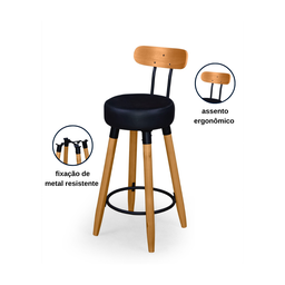 Kit 2 Banquetas Alta com Encosto Ergonômica para Cozinha Pés Madereira - 2