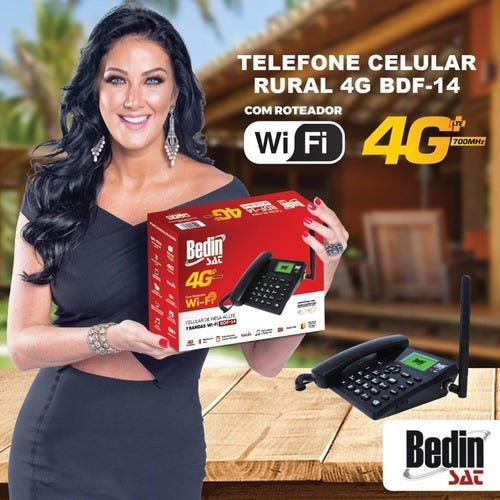 Telefone Zona Rural 4G 3G Mesa Fixo 7 Bandas Roteador Wifi - Preto - 5