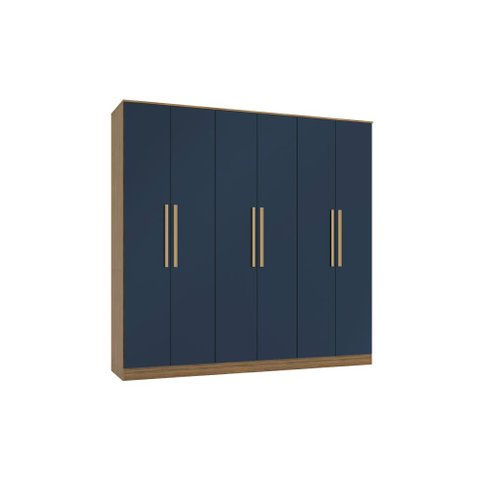 Guarda-roupa 6 Portas 4 Gavetas Kappesberg Adapt Nogueira/azul Profundo 237cm