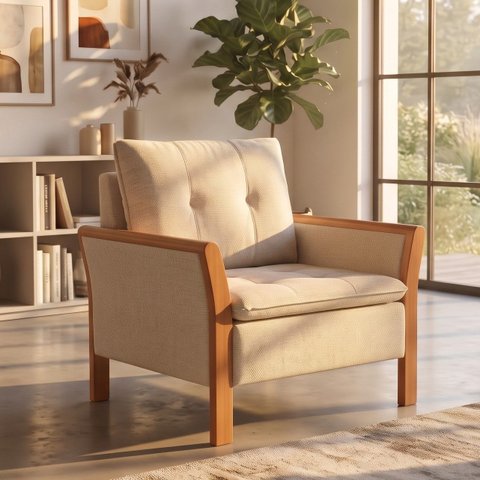 Poltrona Flow Decorativa com Mola Bonnel Espuma D28 - Bege