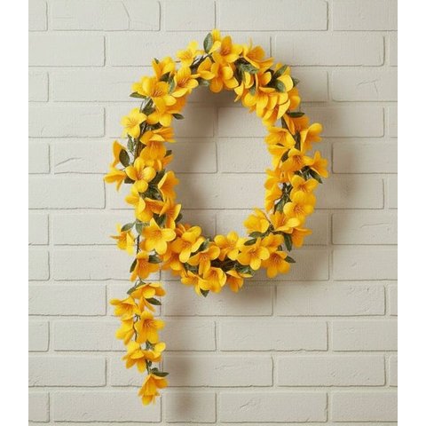 Pendente Hibisco Flor Trepadeira Artificial 110cm Decoração Amarelo