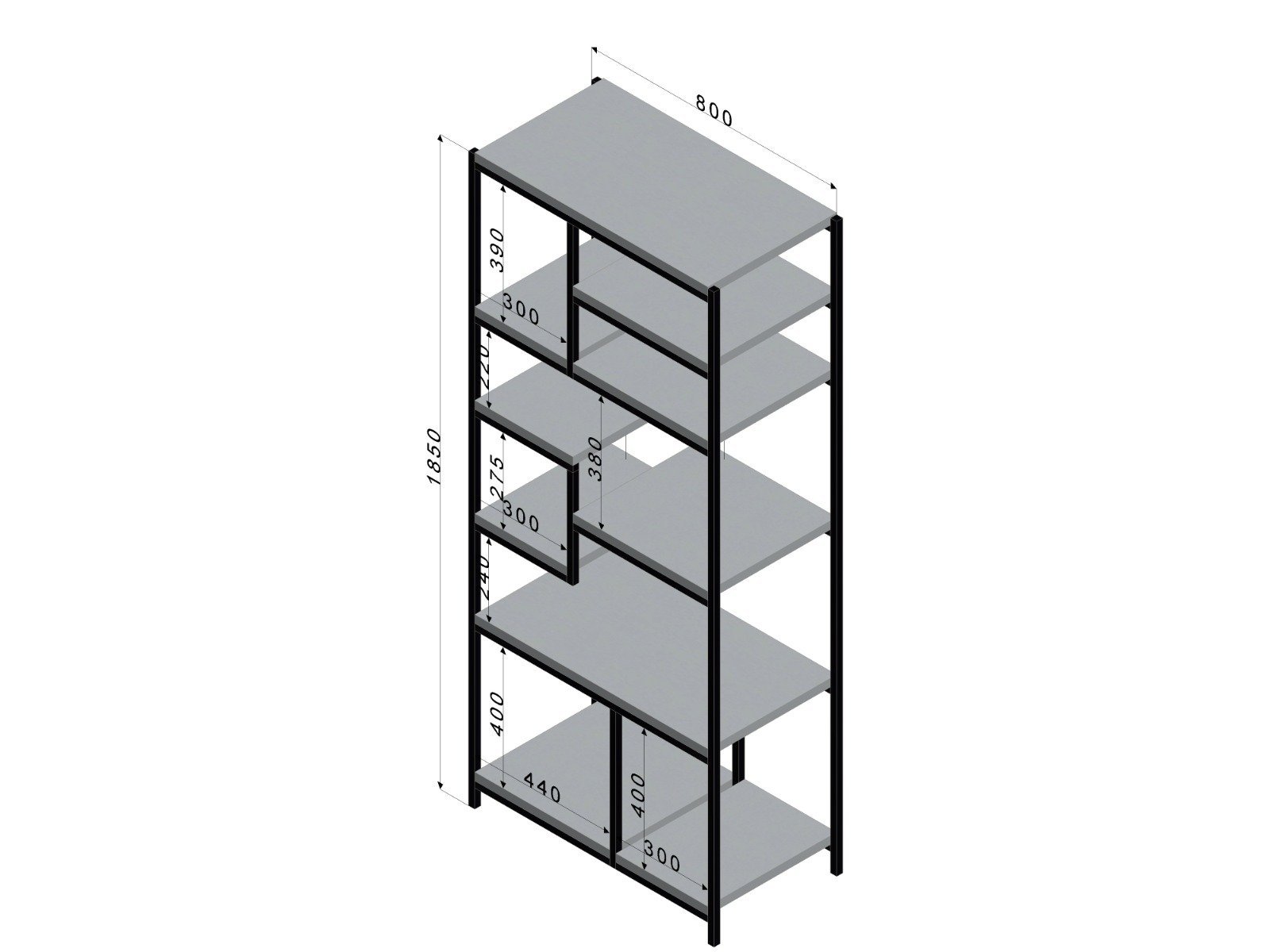 Estante Modular Metal e Madeira 80cmx30cmx185cm - Preto - Estante Modular, Estante Industrial, Estan - 3