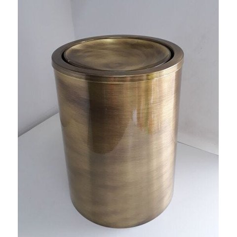 Lixeira para Banheiro Tampa Giratória Latão Ouro Velho 19x25Alt