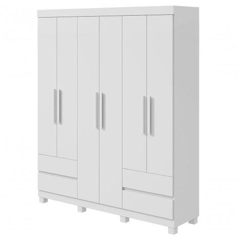 Guarda-roupas 6 Portas 4 Gavetas com Pés sem Espelho Zeus - Lopas Branco