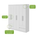 Ver imagem 3 de Guarda-roupas 6 Portas 4 Gavetas com Pés sem Espelho Zeus - Lopas Branco