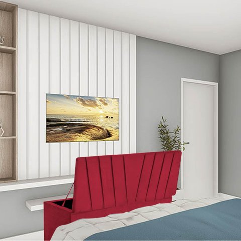Calçadeira Baú Recamier Solteiro 100CM Bélgica Suede Vermelho - D A DECOR