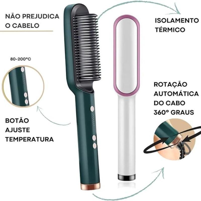 Escova Pente Secadora Profissional 3 em 1 Seca Modela Cabelo - 9