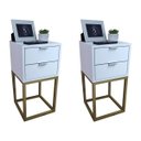 Ver imagem 5 de Mesa de Cabeceira Industrial 30cm Branco 2 Gavetas Pés Ferro Dourado para Quarto Cama