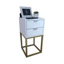 Ver imagem 1 de Mesa de Cabeceira Industrial 30cm Branco 2 Gavetas Pés Ferro Dourado para Quarto Cama