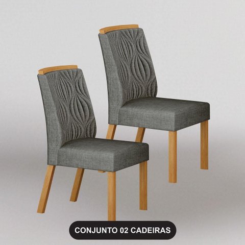 Cadeira para Mesa de Jantar Ilheus Kit 2 Peças Cinamomo Linho Cinza - Leifer