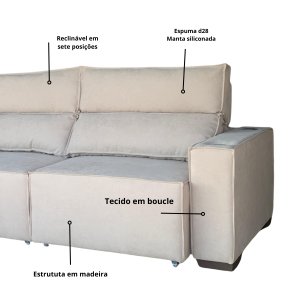 Sofá Estofado Macio Retrátil Reclinável em Boucle 2 Lugares:prata