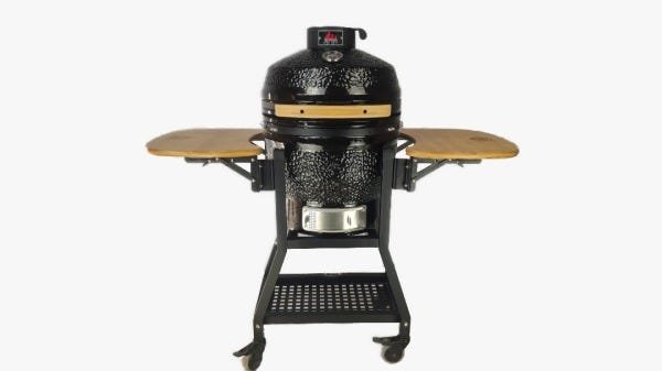 Churrasqueira Kamado Big Bob Egg Cerâmica Carvão Grill 18 Preta + Suporte para Churrasqueira com Roda - 1