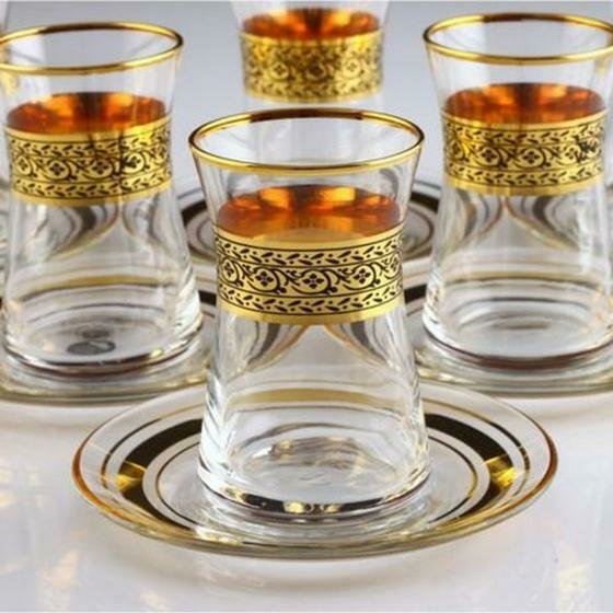 Xicaras De Chá Turca 12 Peças Nida Gold– Luxury Glass Set