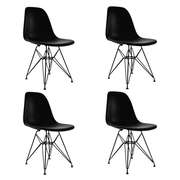 Mesa Jantar Eames de Ferro Preto Tampo Redondo 90cm Vidro 4 Cadeiras Pretas - 2