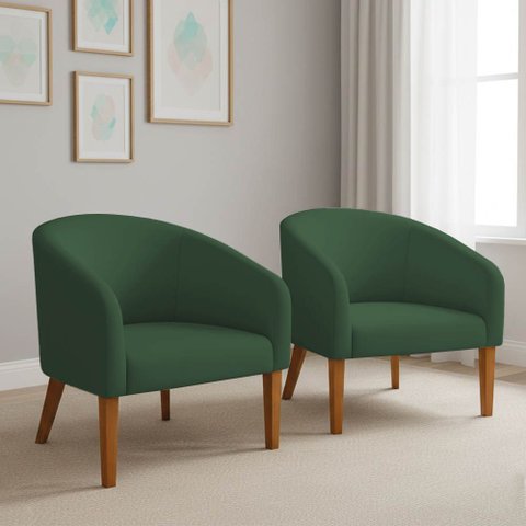 Poltrona Sala Decorativa Kit 2 Stella Pé Madeira Trapézio Castanho Veludo D03 - D’Rossi