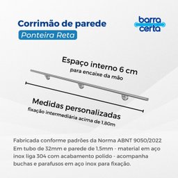 Corrimão de parede em aço inox com 2,30 metros de comprimento com ponteira reta - 4