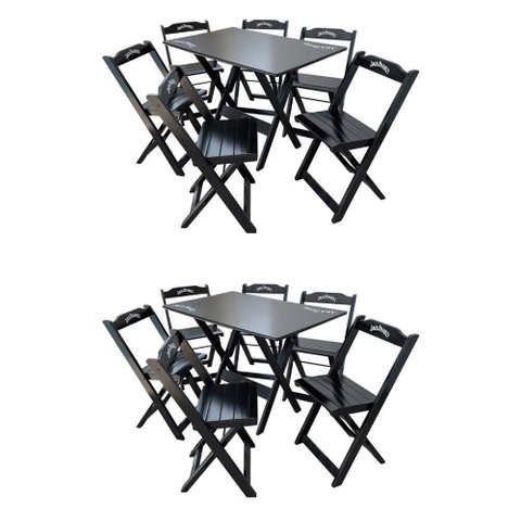 Kit 2 Conjuntos Mesa Dobrável Madeira 110x70 com 6 Cadeiras Personalizada Jack Preta - Tarimatã