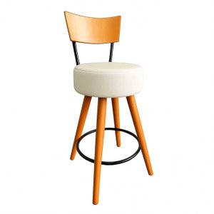 Banqueta Alta Cozinha Estofada Off-white com Encosto Madeira Urban