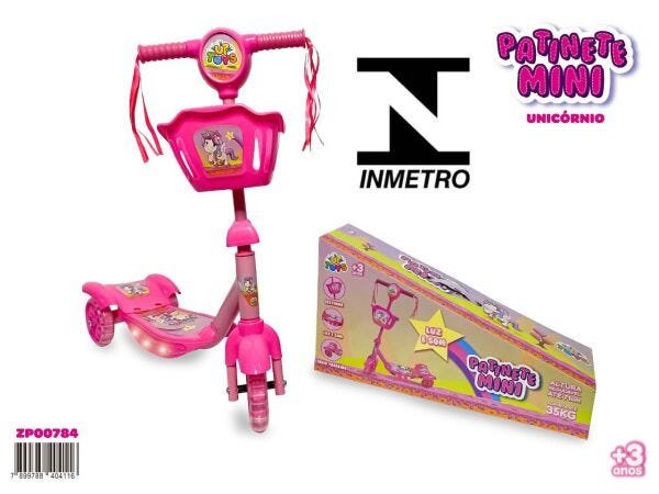 Patinete c Luz e Som Inmetro Scooter Suporta 35kgs 3 Rodas: Rosa - 1