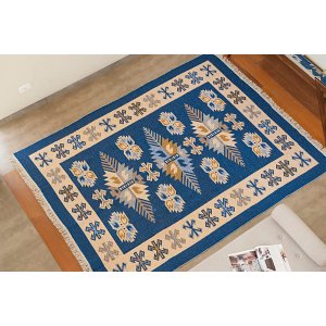 Tapete Turco Kilim - Antep - 2,00M x 2,50M - Azul - Desenho 001 - Niazitex