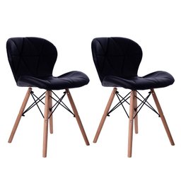 Kit 02 Cadeiras Estofada Jantar Charles Eames Eiffel Slim Wood Confort Preto - 1