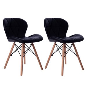 Kit 02 Cadeiras Estofada Jantar Charles Eames Eiffel Slim Wood Confort Preto