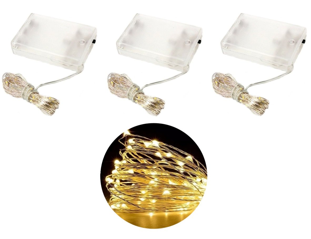 Kit Fio de Fada Micro LED Pilha 50 Lâmpadas Branco Quente Fixa 5 metros 3 Unidades - Master Christma