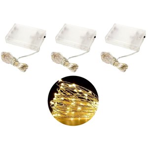 Kit Fio de Fada Micro Led Pilha 50 Lâmpadas Branco Quente Fixa 5 Metros 3 Unidades - Master Christma