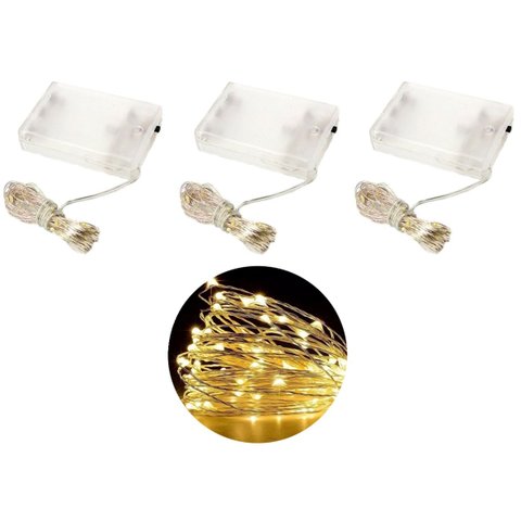 Kit Fio de Fada Micro Led Pilha 50 Lâmpadas Branco Quente Fixa 5 Metros 3 Unidades - Master Christma