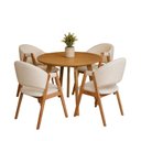 Ver imagem 2 de Conjunto Mesa Compacta 90cm & 4 Poltronas Lithi em Linho Marfim Ergônomicas & Delicadas