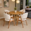 Ver imagem 1 de Conjunto Mesa Compacta 90cm & 4 Poltronas Lithi em Linho Marfim Ergônomicas & Delicadas