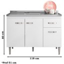Ver imagem 4 de Balcao para Pia 118 Cm 3 Portas Gabriela Branco Preto Flex Reajl Branco Preto Flex