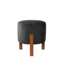 Ver imagem 1 de Puff Suede Cinza 3 Pés Madeira Maciça Resistente Macio Forte Suporta até 120kg Tecido Veludo Inca de