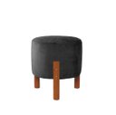 Ver imagem 1 de Puff Suede Cinza 3 Pés Madeira Maciça Resistente Macio Forte Suporta até 120kg Tecido Veludo Inca de