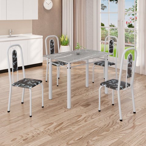 Conjunto de Mesa com 4 Cadeiras Lívia Branco/Preto