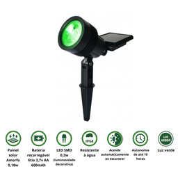 Luminária Spot Espeto Solar Externo Superled 20 Lumens Verde - 2